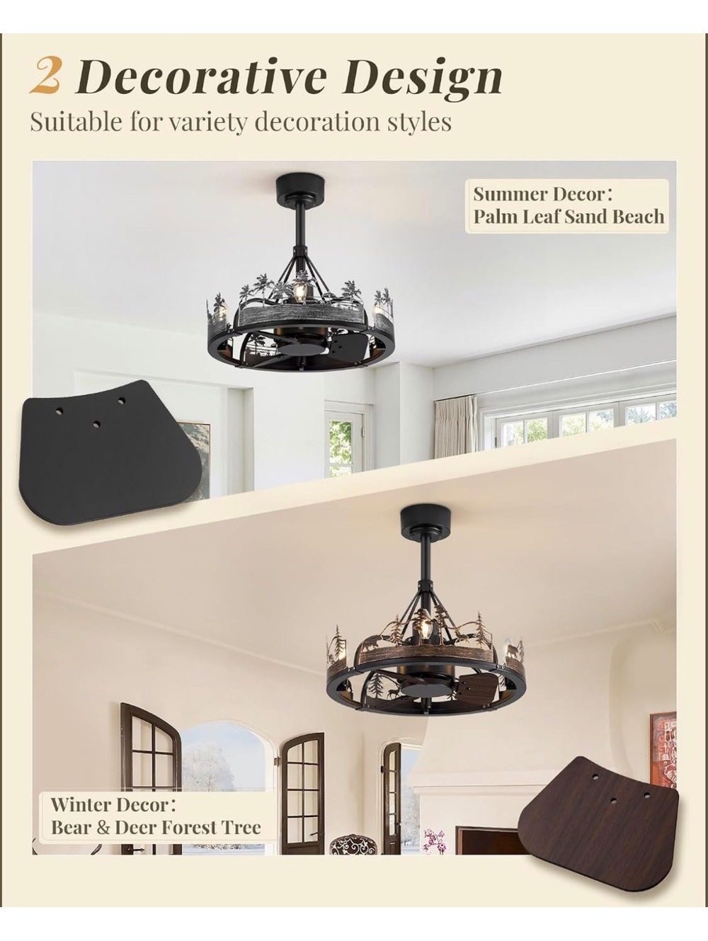 Rustic Interchangeable Metal 20 Inch Ceiling Fan with Light and Remote Control - Picture 3 of 3